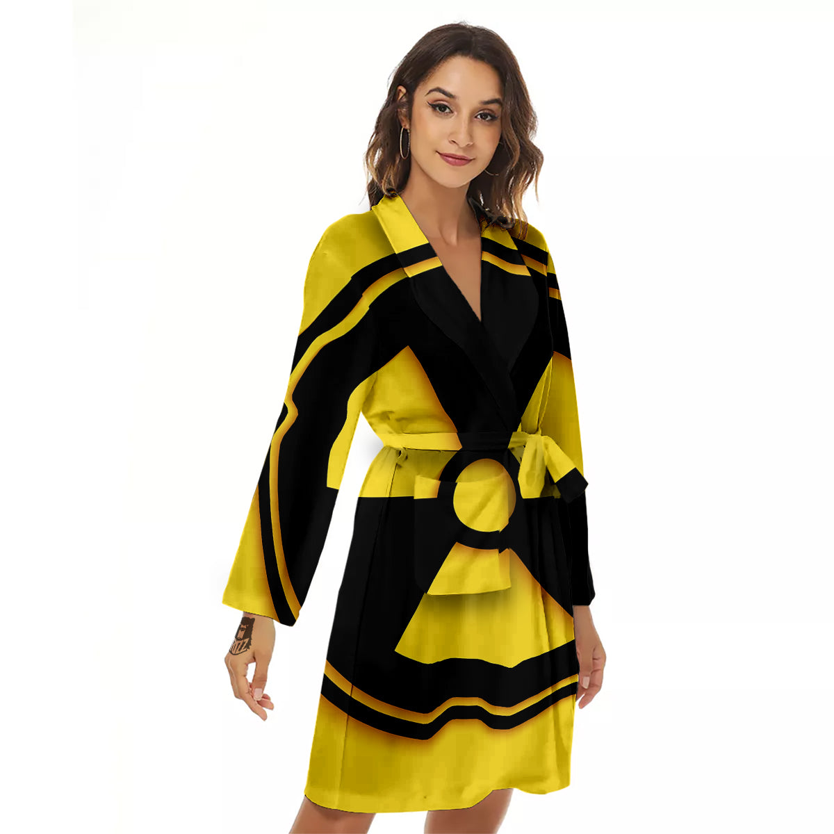 Black Radioactive On Yellow Print Women's Robe-grizzshop