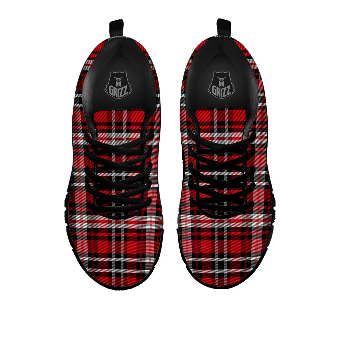 Black Red And White Tartan Print Pattern Black Sneaker-grizzshop