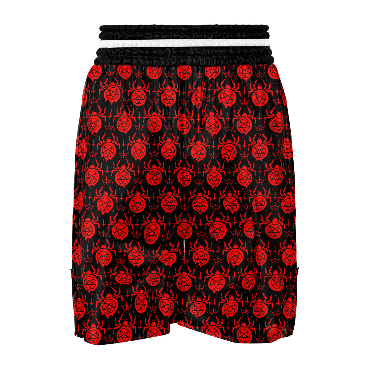 Black Red Spider Pentagram Print Pattern Boxing Shorts-grizzshop