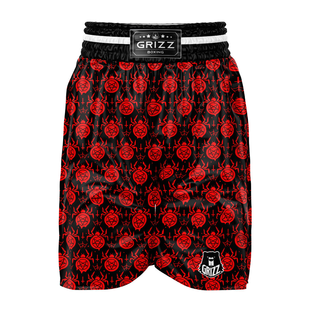 Black Red Spider Pentagram Print Pattern Boxing Shorts-grizzshop