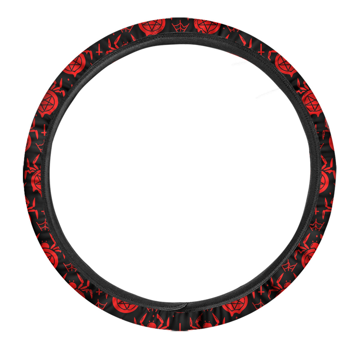 Black Red Spider Pentagram Print Pattern Car Steering Wheel Cover-grizzshop
