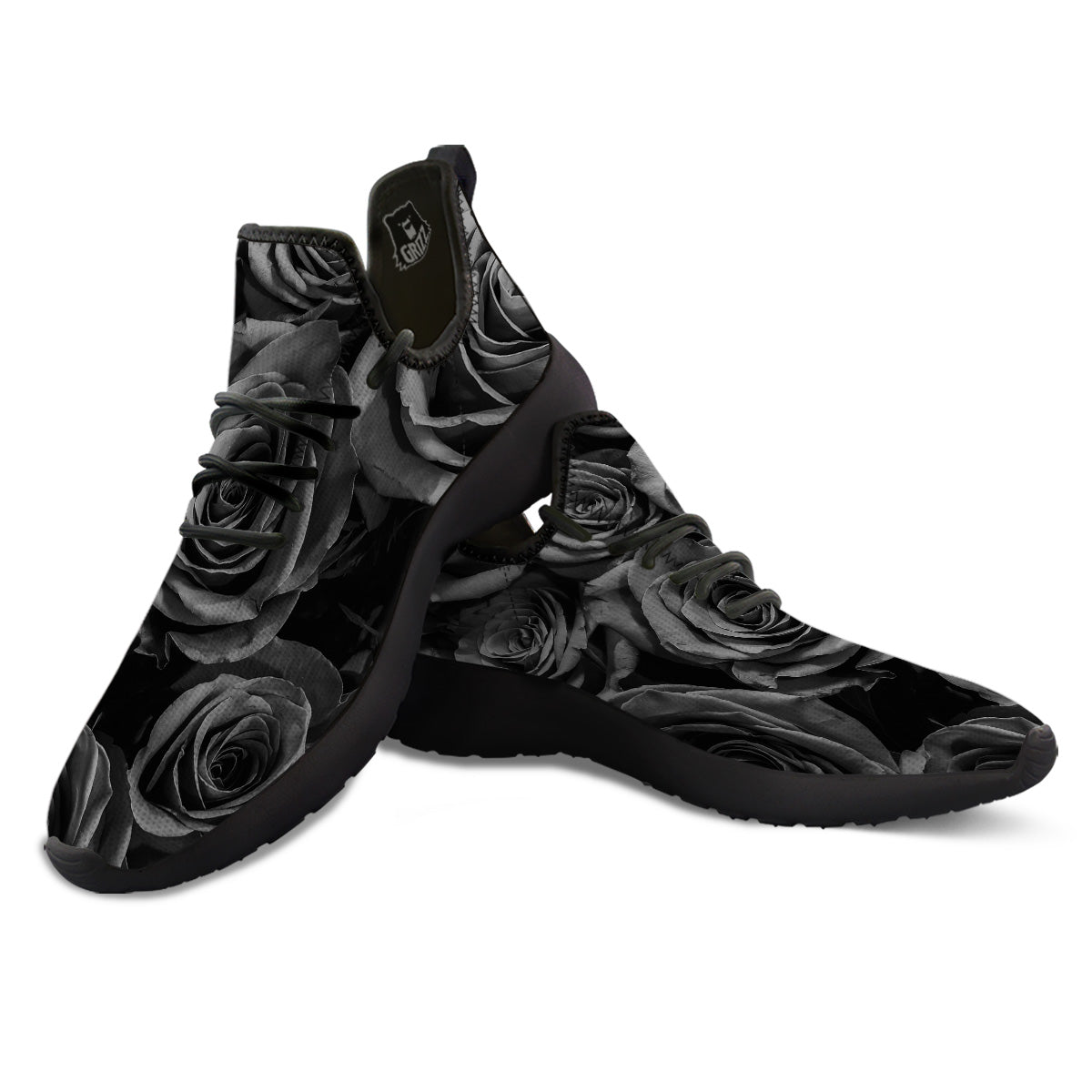 Black Rose Print Black Athletic Shoes-grizzshop