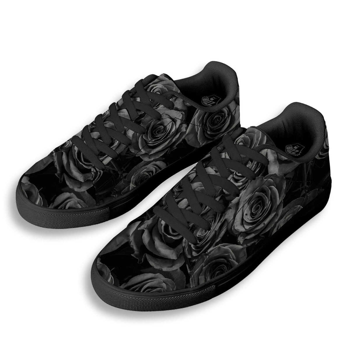 Black Rose Print Black Low Top Sneakers-grizzshop