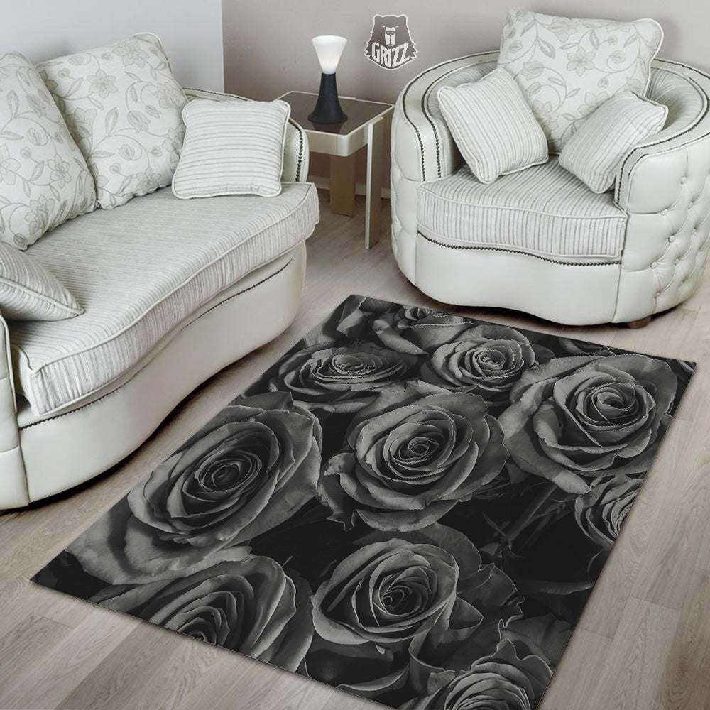 Black Rose Print Floor Mat-grizzshop
