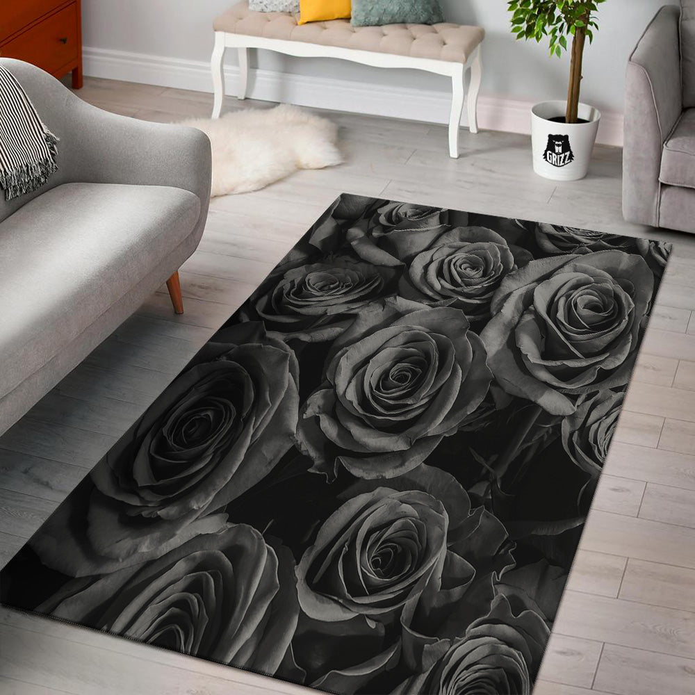 Black Rose Print Floor Mat-grizzshop