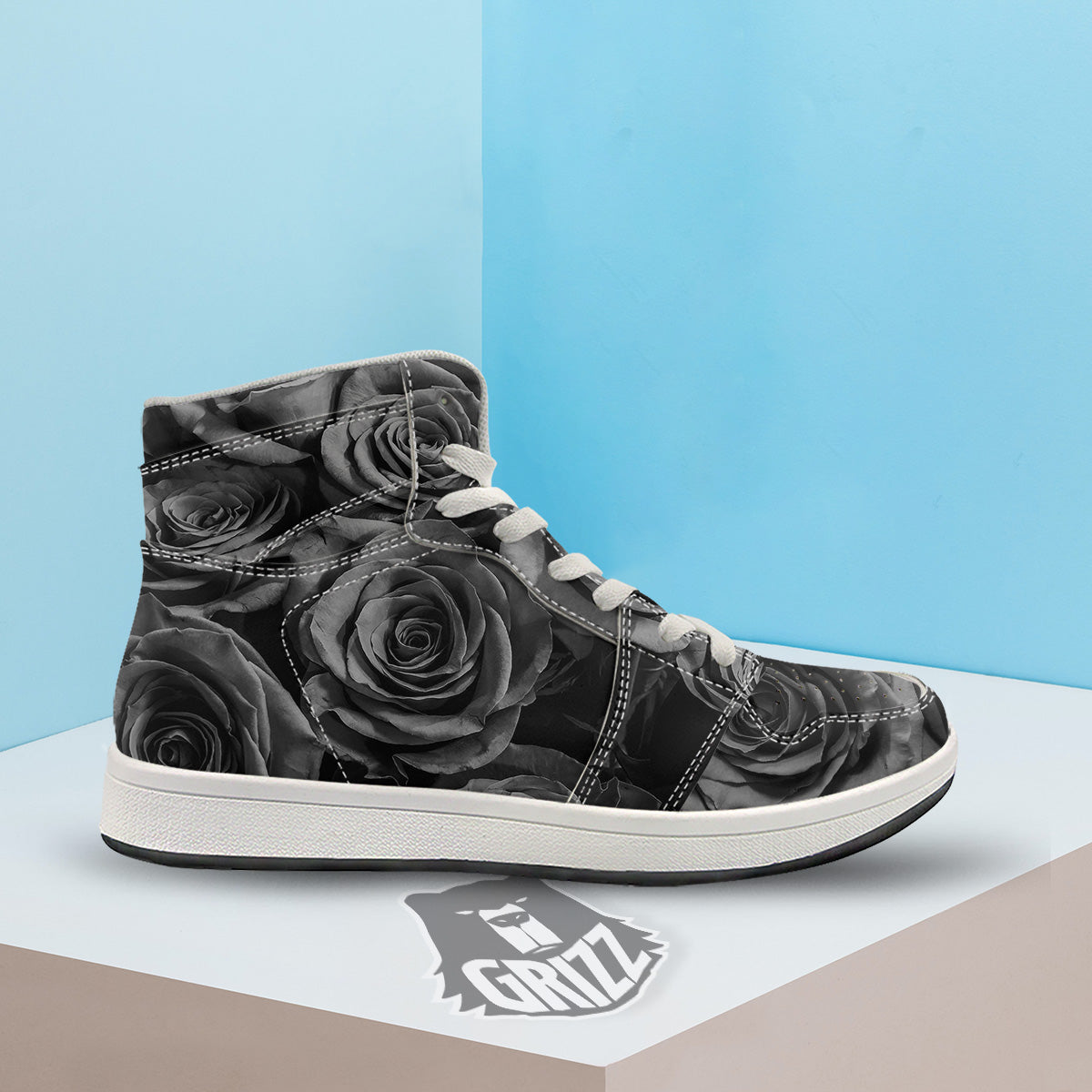 Black Rose Print High Top Sneakers-grizzshop