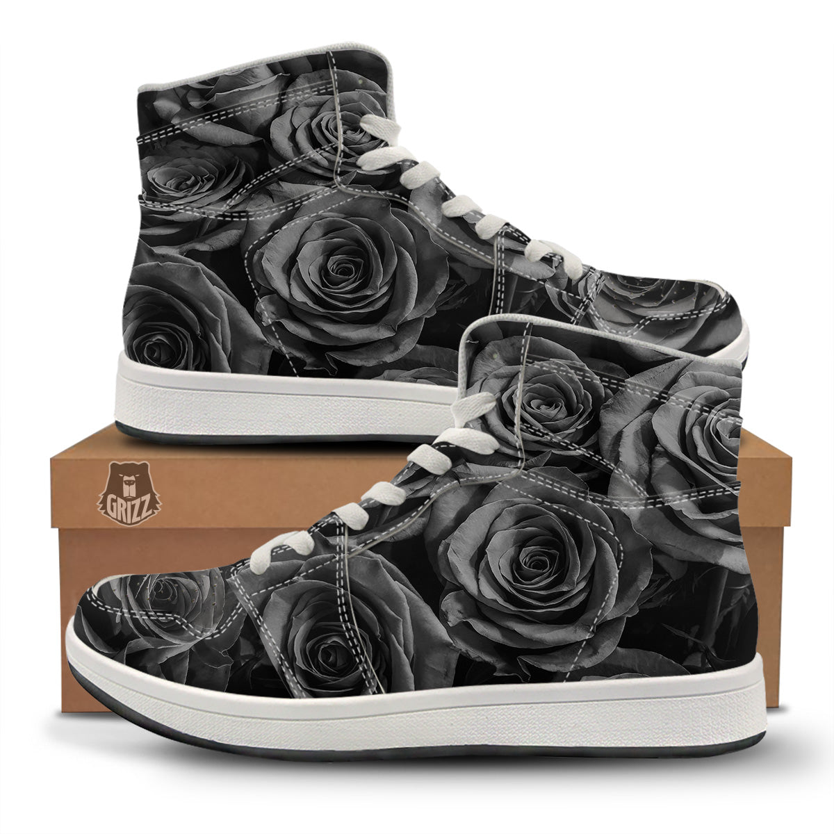 Black Rose Print High Top Sneakers-grizzshop