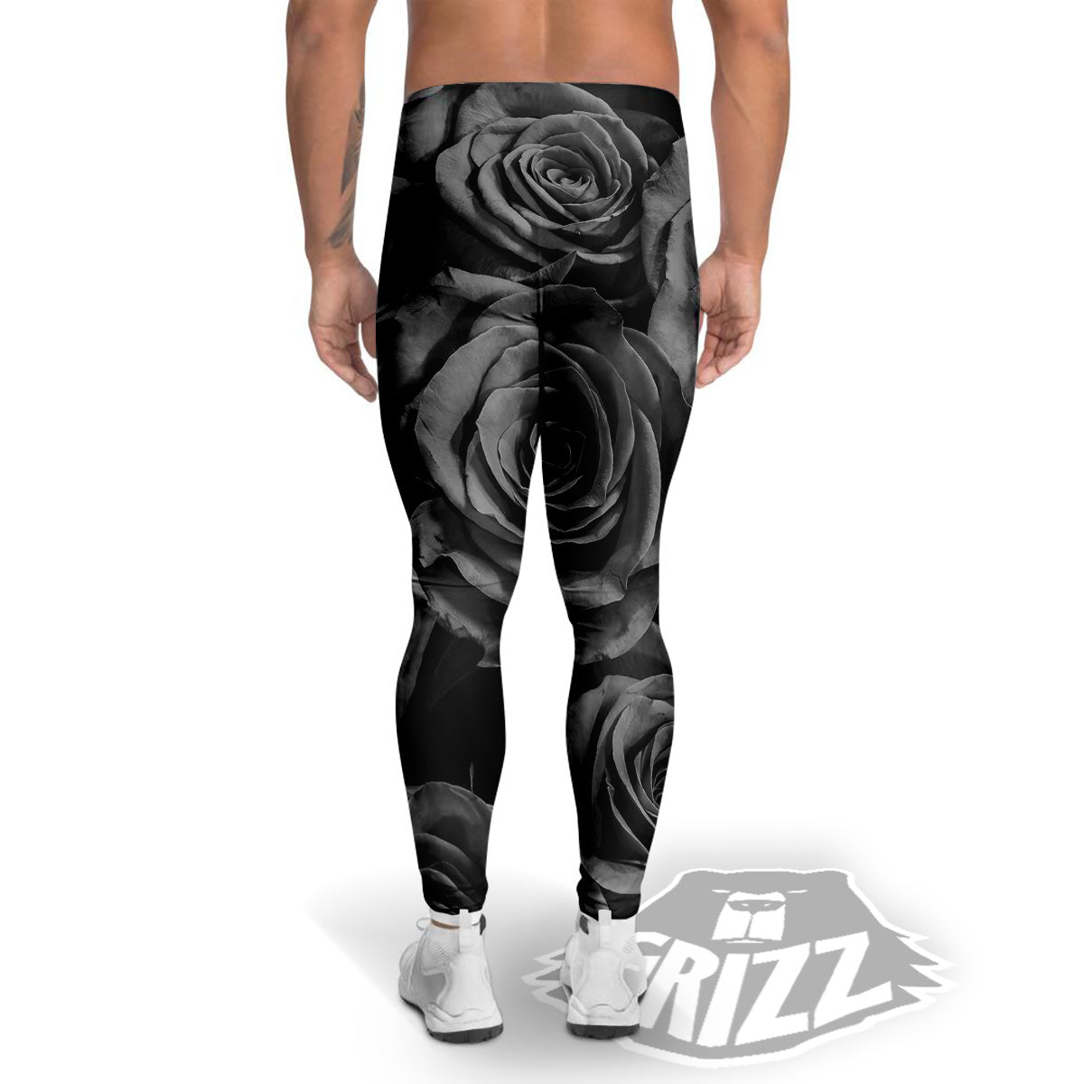 Black Rose Print Men's Leggings-grizzshop