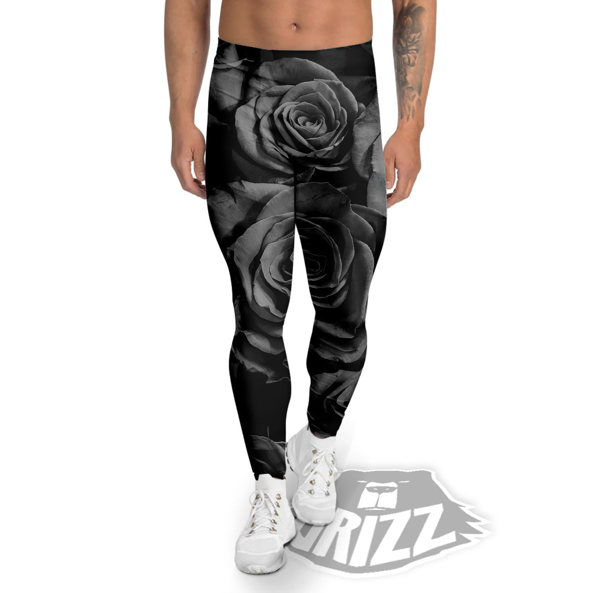 Black Rose Print Men's Leggings-grizzshop