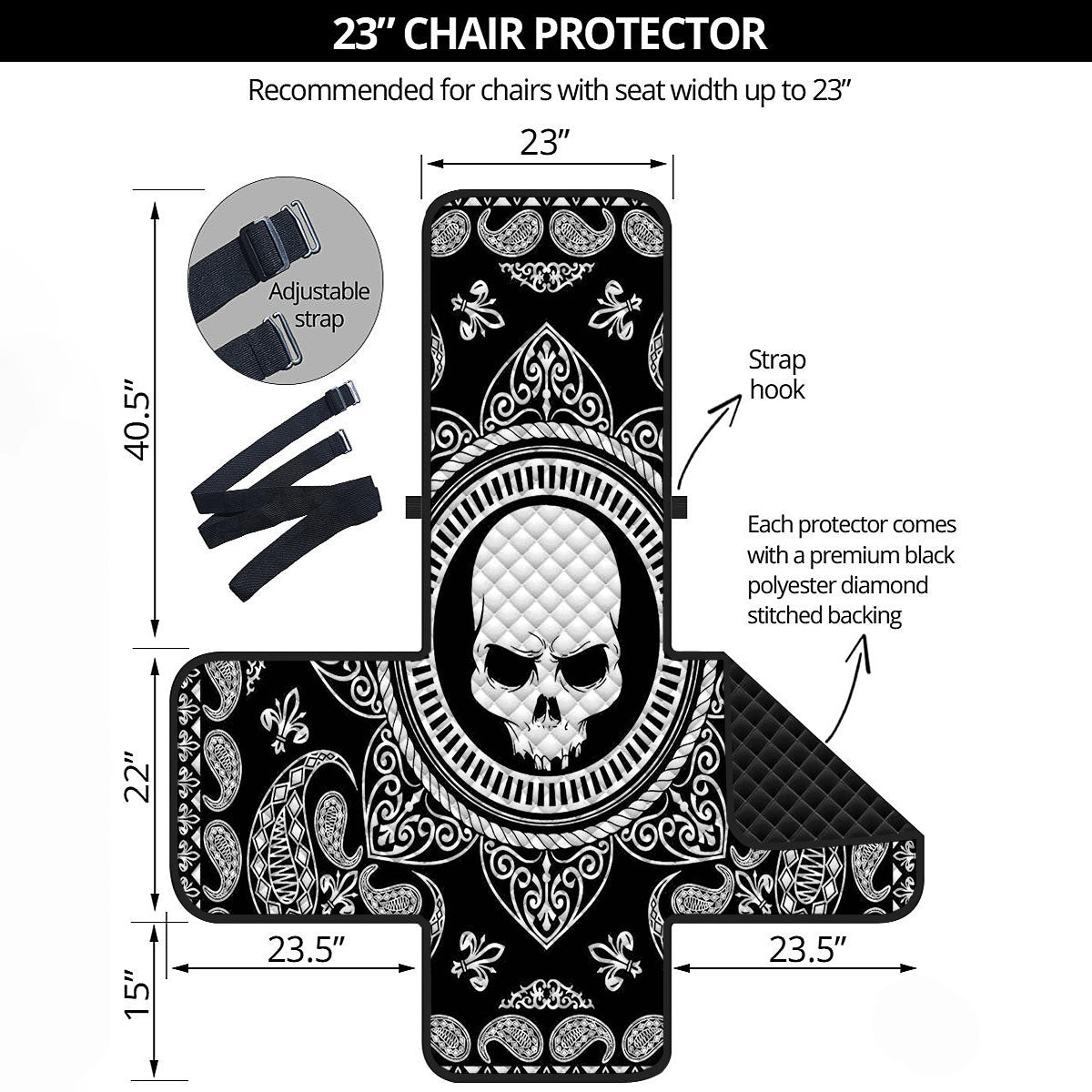 Black Skull Bandana Print Armchair Protector-grizzshop