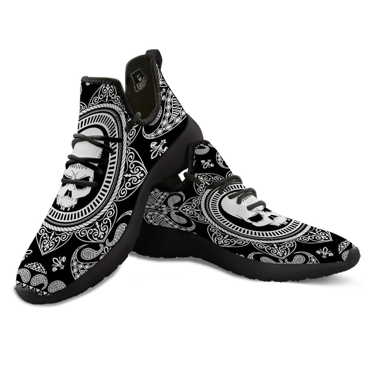 Black Skull Bandana Print Black Athletic Shoes-grizzshop