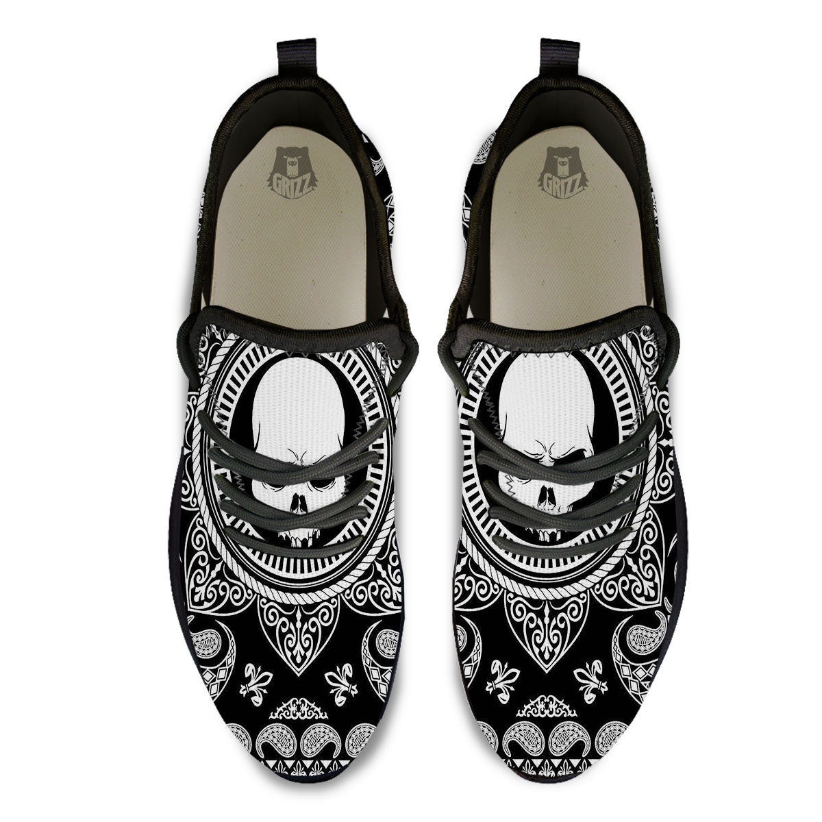 Black Skull Bandana Print Black Athletic Shoes-grizzshop