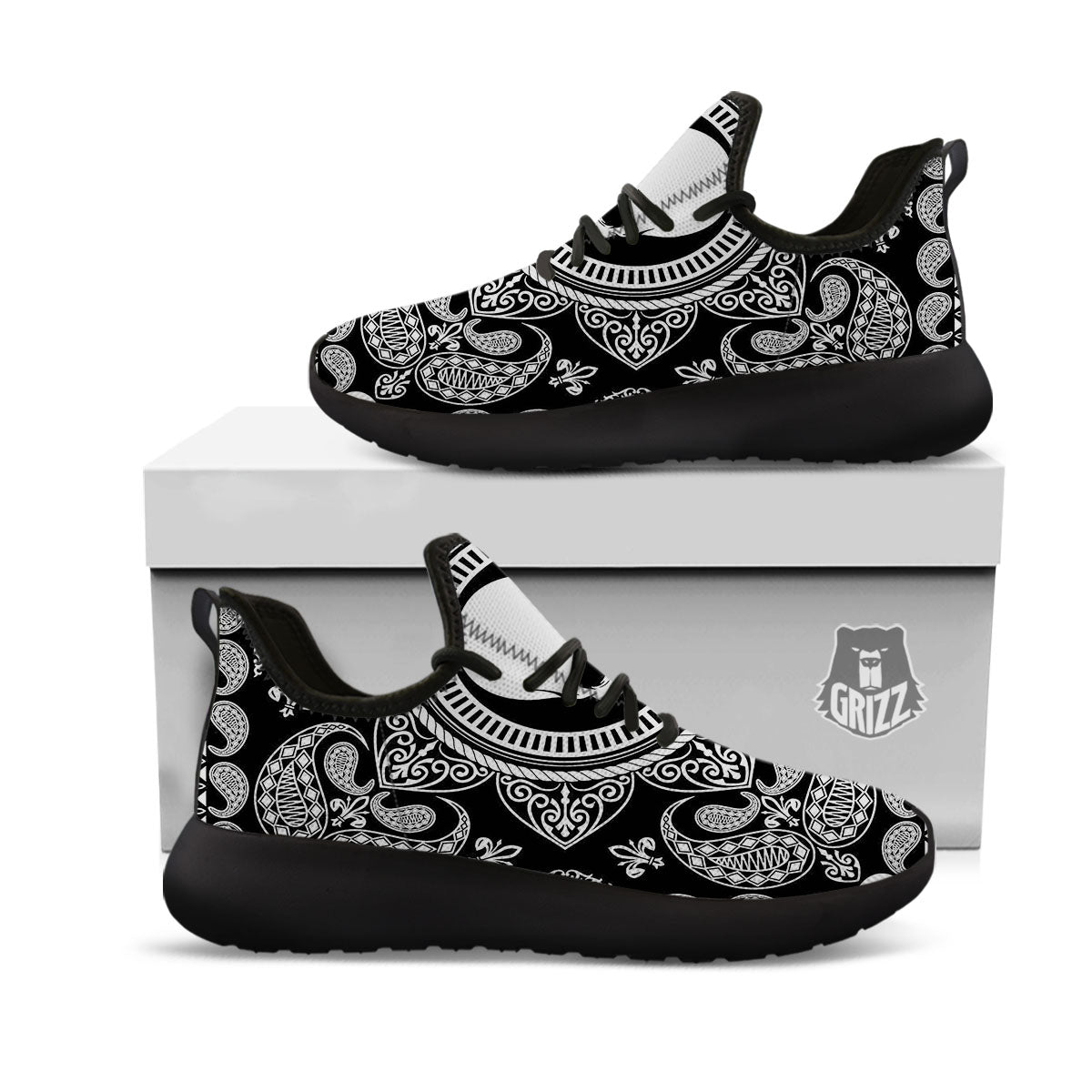 Black Skull Bandana Print Black Athletic Shoes-grizzshop