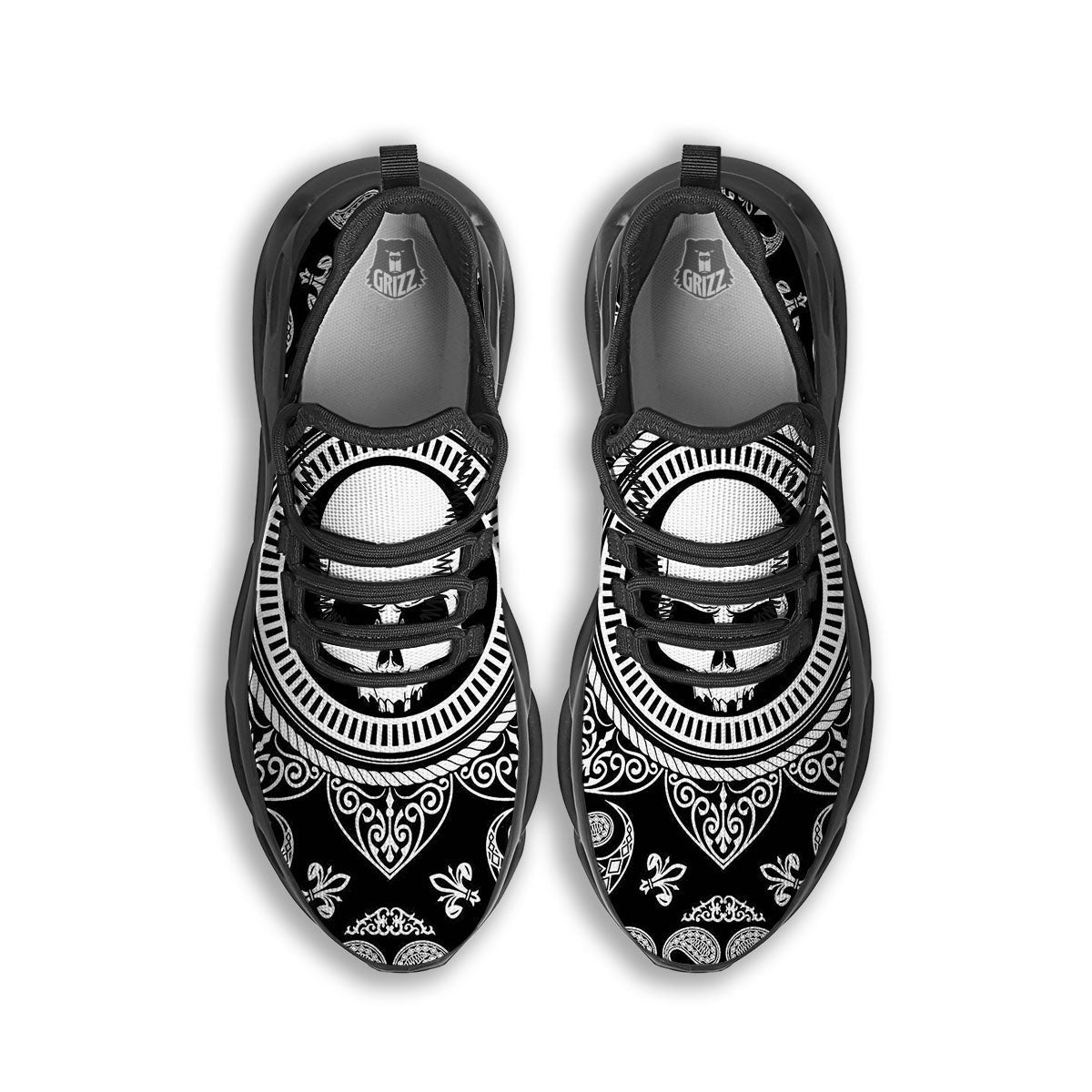 Black Skull Bandana Print Black Running Shoes-grizzshop