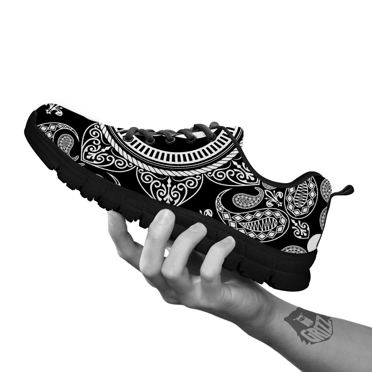 Black Skull Bandana Print Black Sneaker-grizzshop