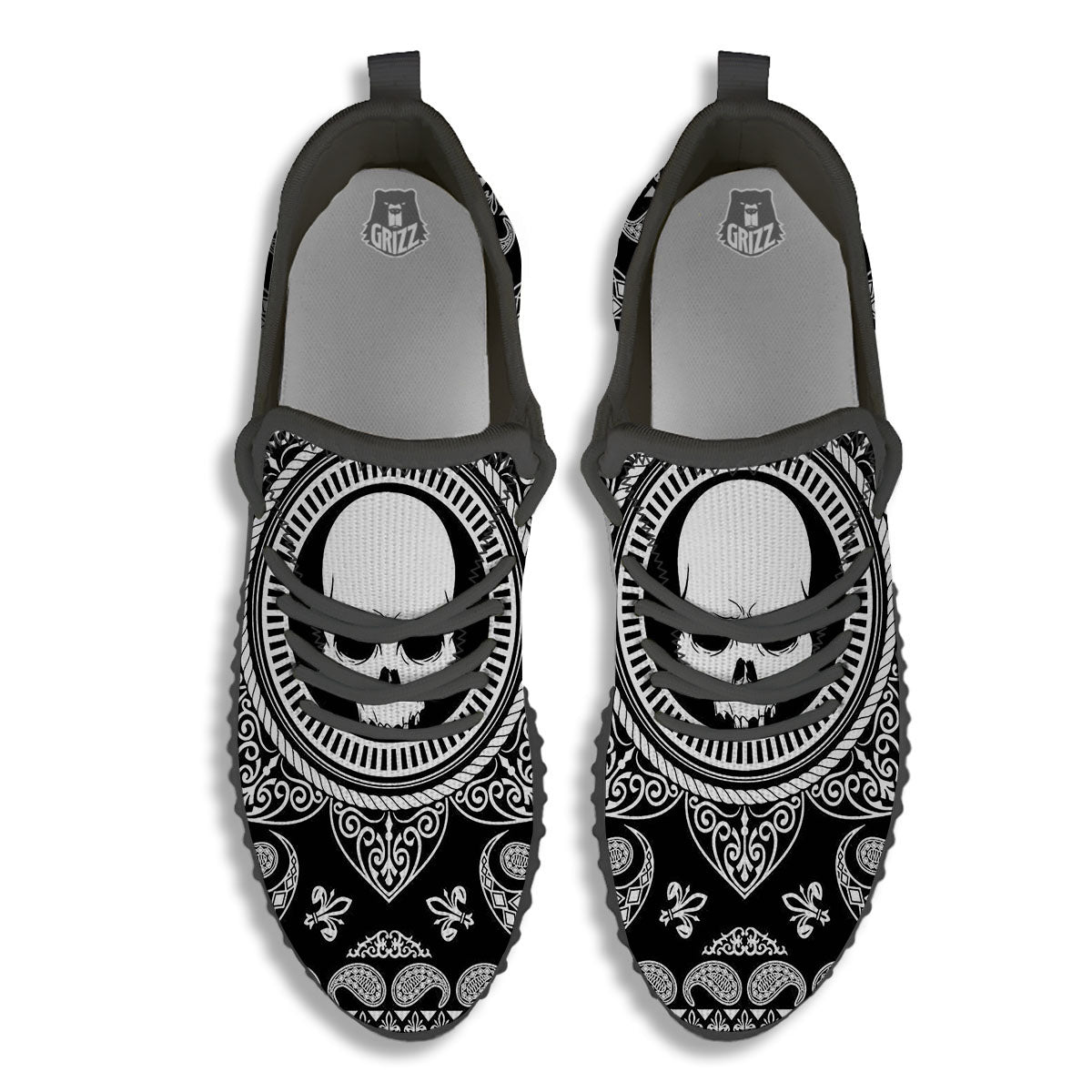 Black Skull Bandana Print Black Walking Shoes-grizzshop