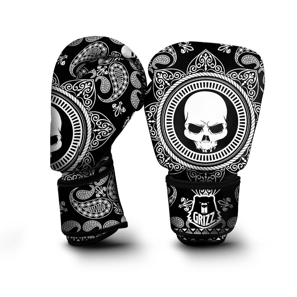 Black Skull Bandana Print Boxing Gloves-grizzshop