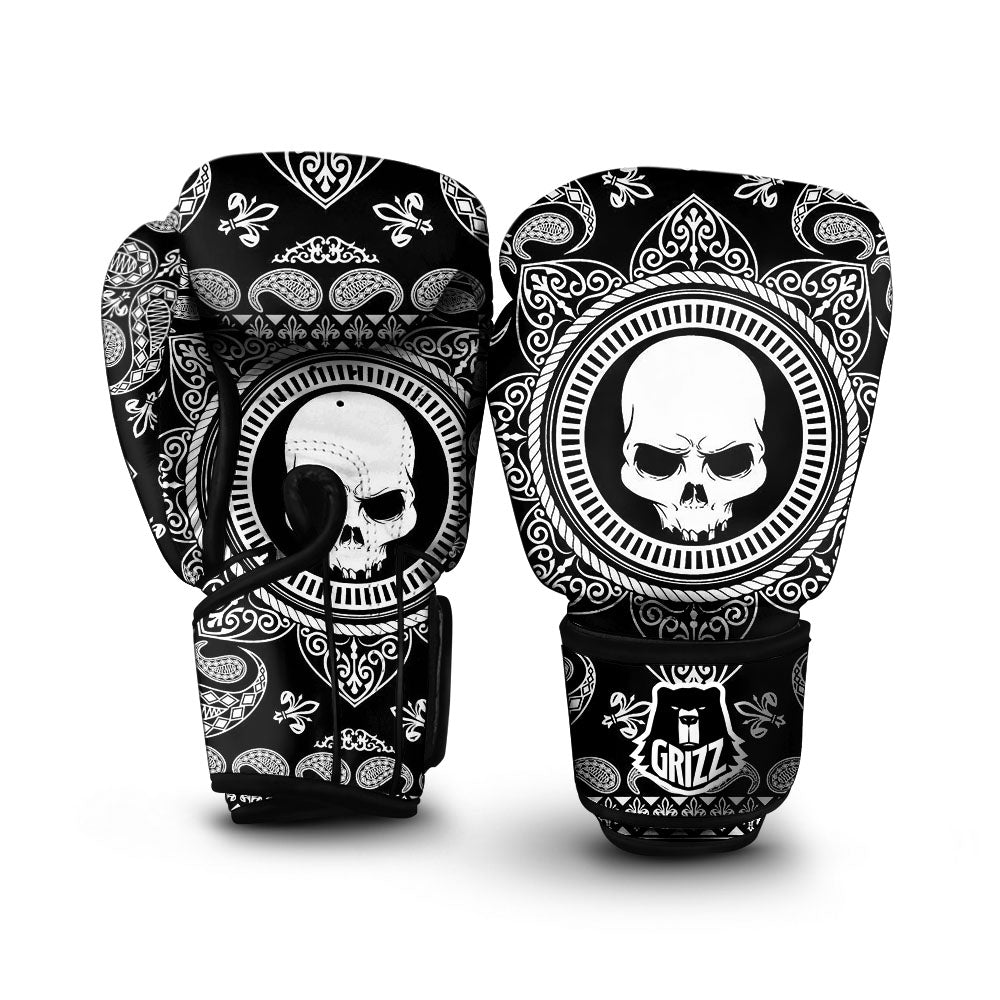 Black Skull Bandana Print Boxing Gloves-grizzshop