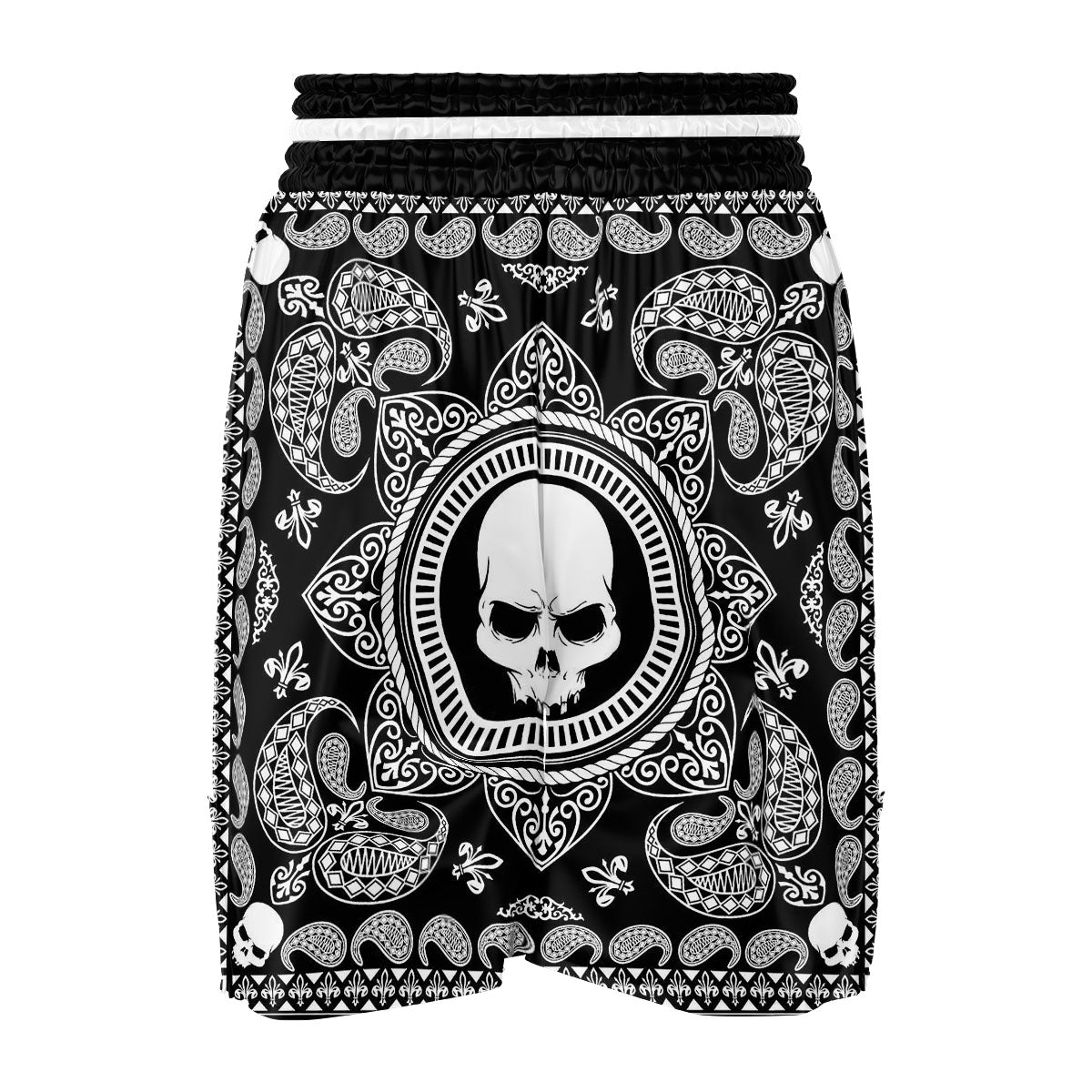 Black Skull Bandana Print Boxing Shorts-grizzshop