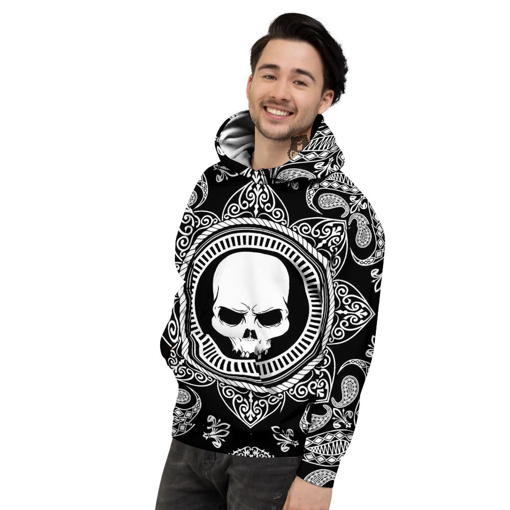 Black Skull Bandana Print Men's Hoodie-grizzshop