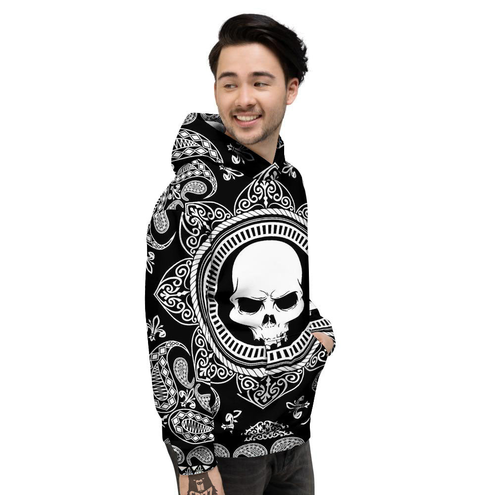 Black Skull Bandana Print Men's Hoodie-grizzshop