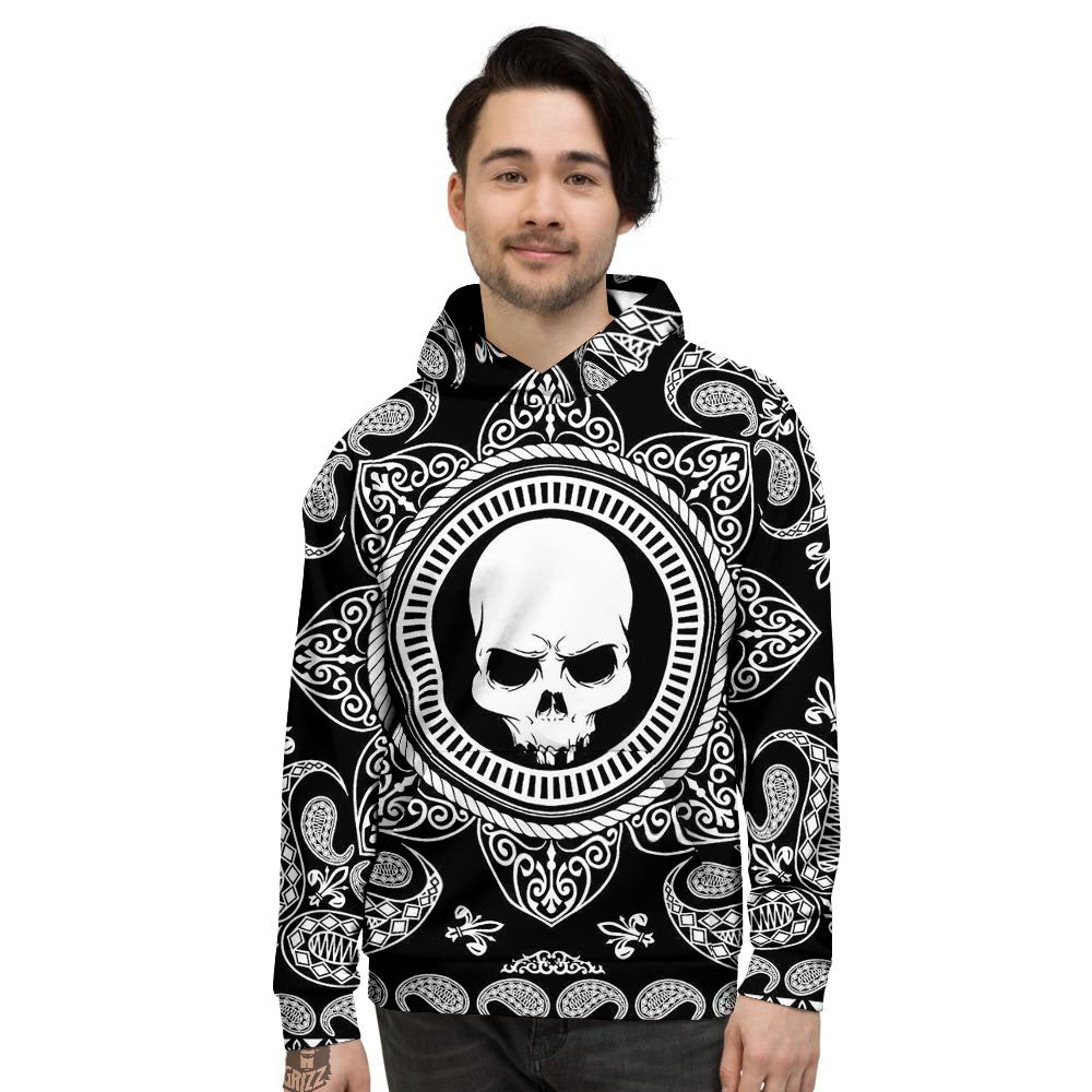 Black Skull Bandana Print Men's Hoodie-grizzshop