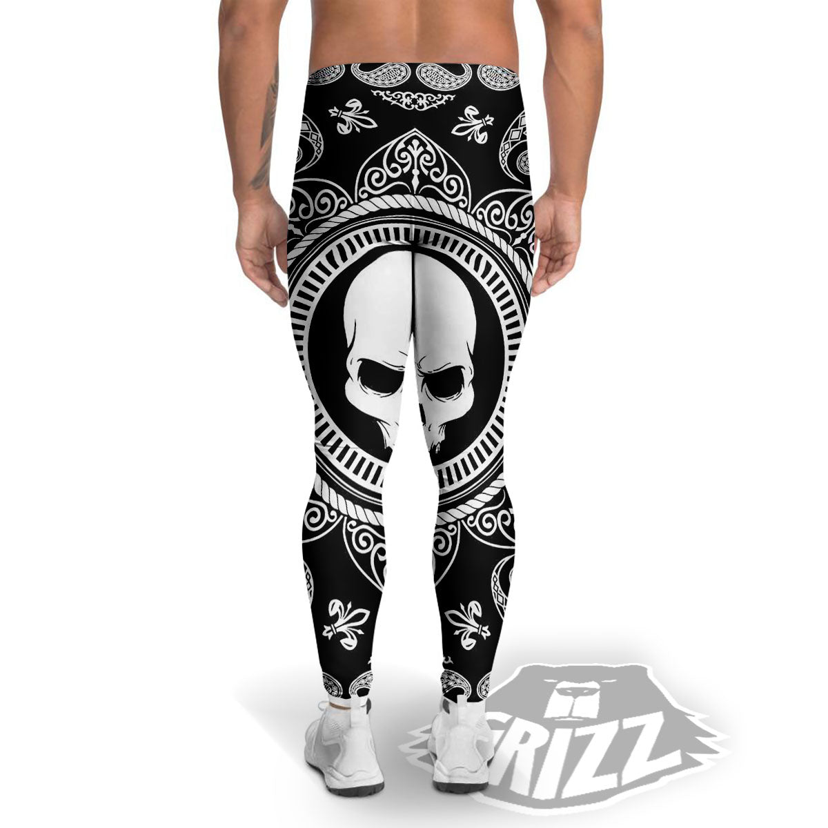 Black Skull Bandana Print Men's Leggings-grizzshop