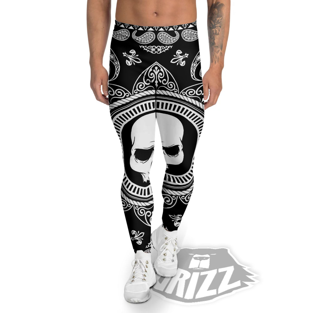 Black Skull Bandana Print Men's Leggings-grizzshop