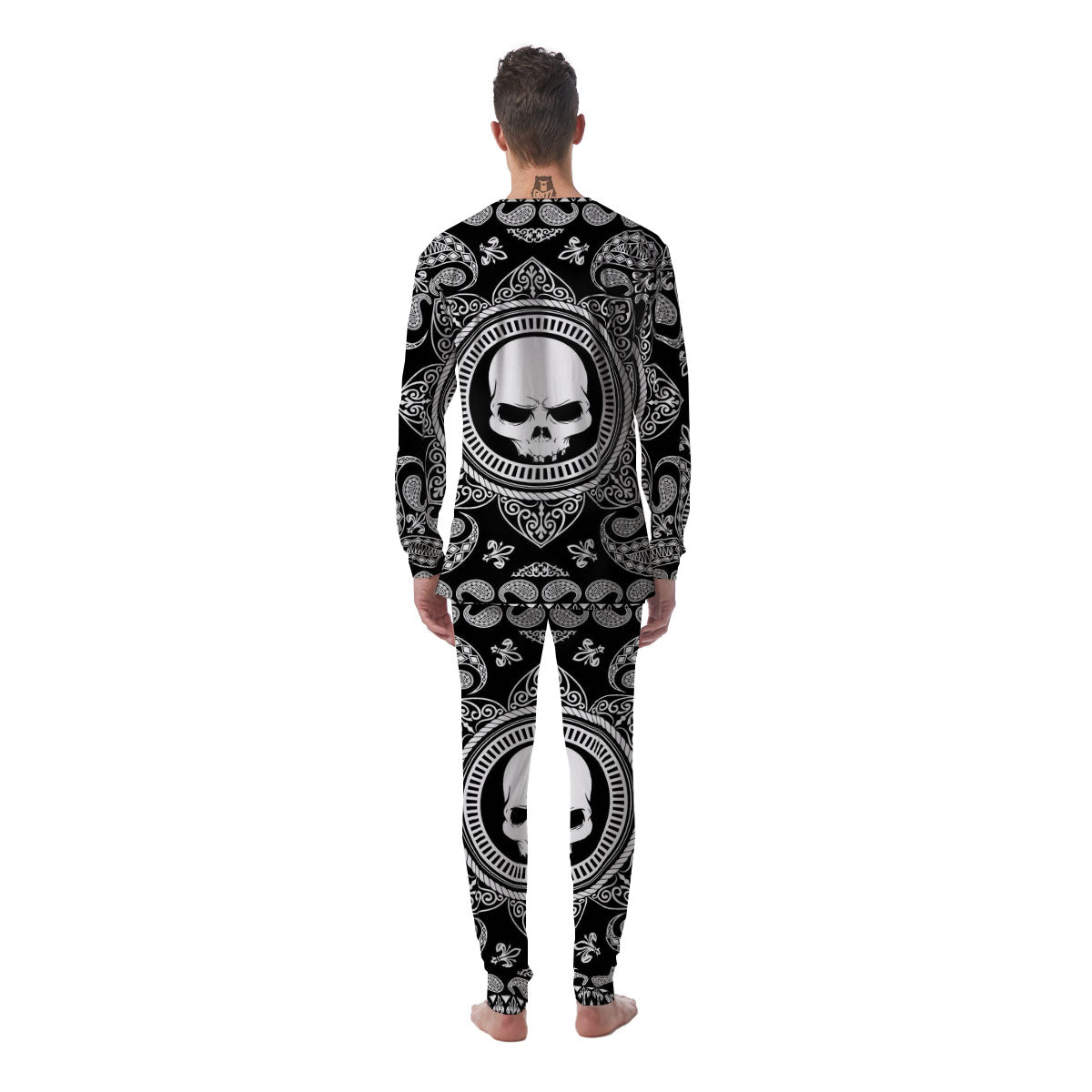 Black Skull Bandana Print Men's Pajamas-grizzshop