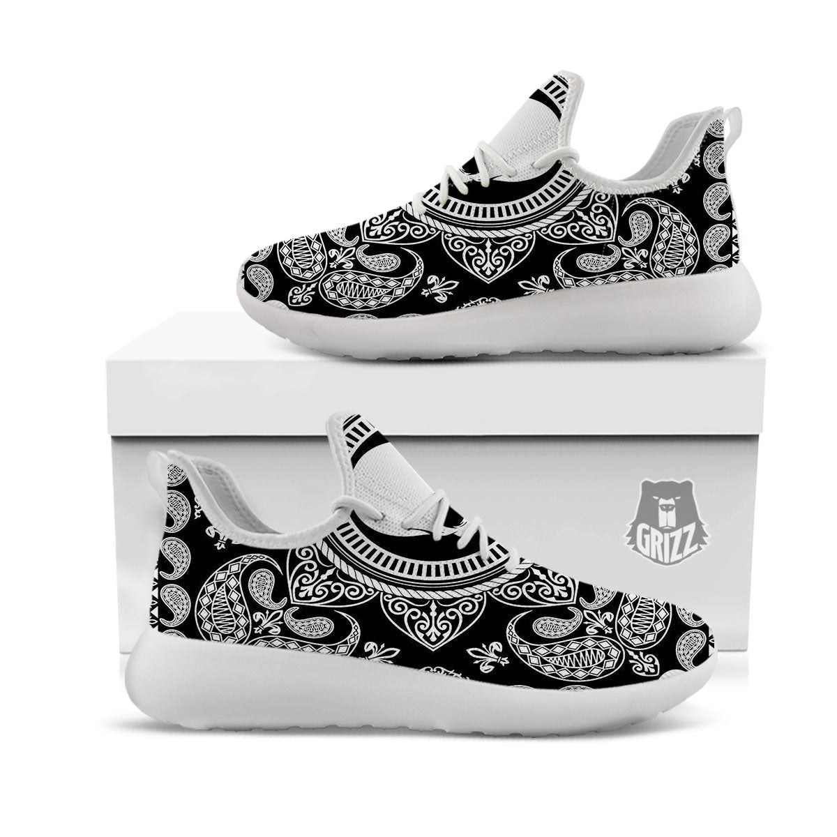 Black Skull Bandana Print White Athletic Shoes-grizzshop