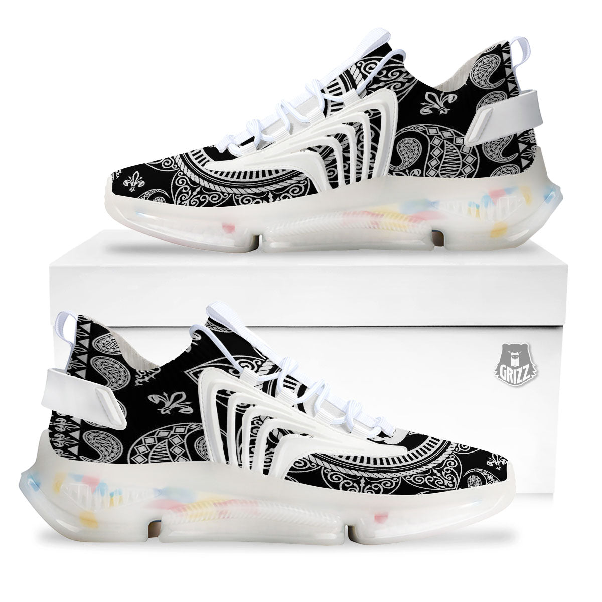 Black Skull Bandana Print White Gym Shoes-grizzshop