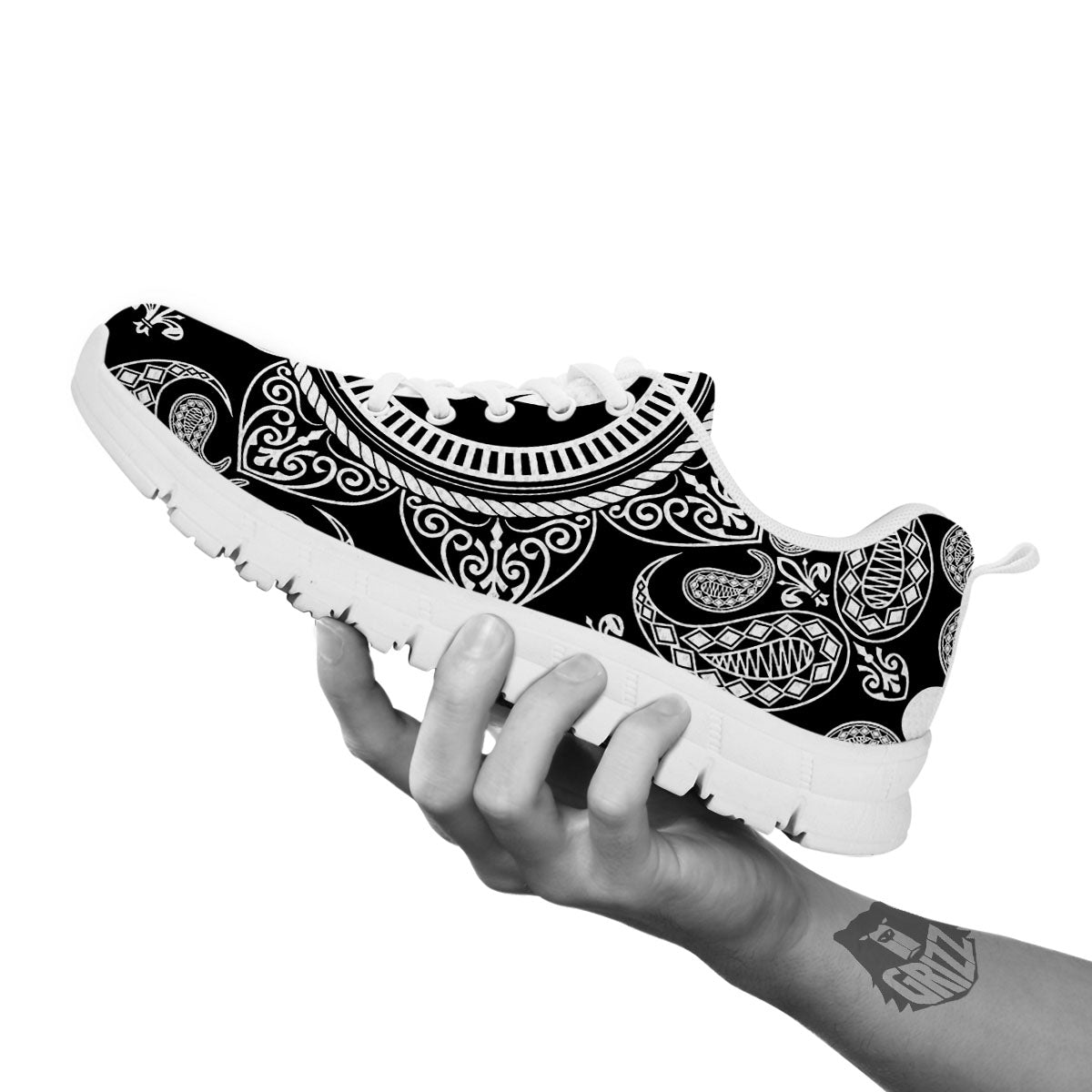 Black Skull Bandana Print White Sneaker-grizzshop