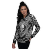 Black Skull Bandana Print Women's Bomber Jacket-grizzshop