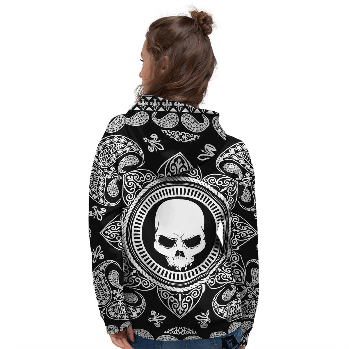 Black Skull Bandana Print Women's Hoodie-grizzshop