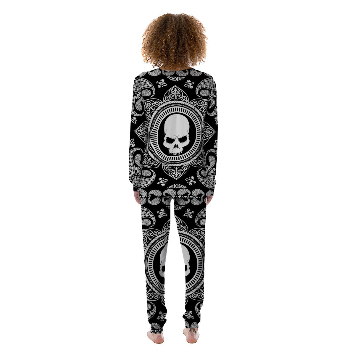 Black Skull Bandana Print Women's Pajamas-grizzshop