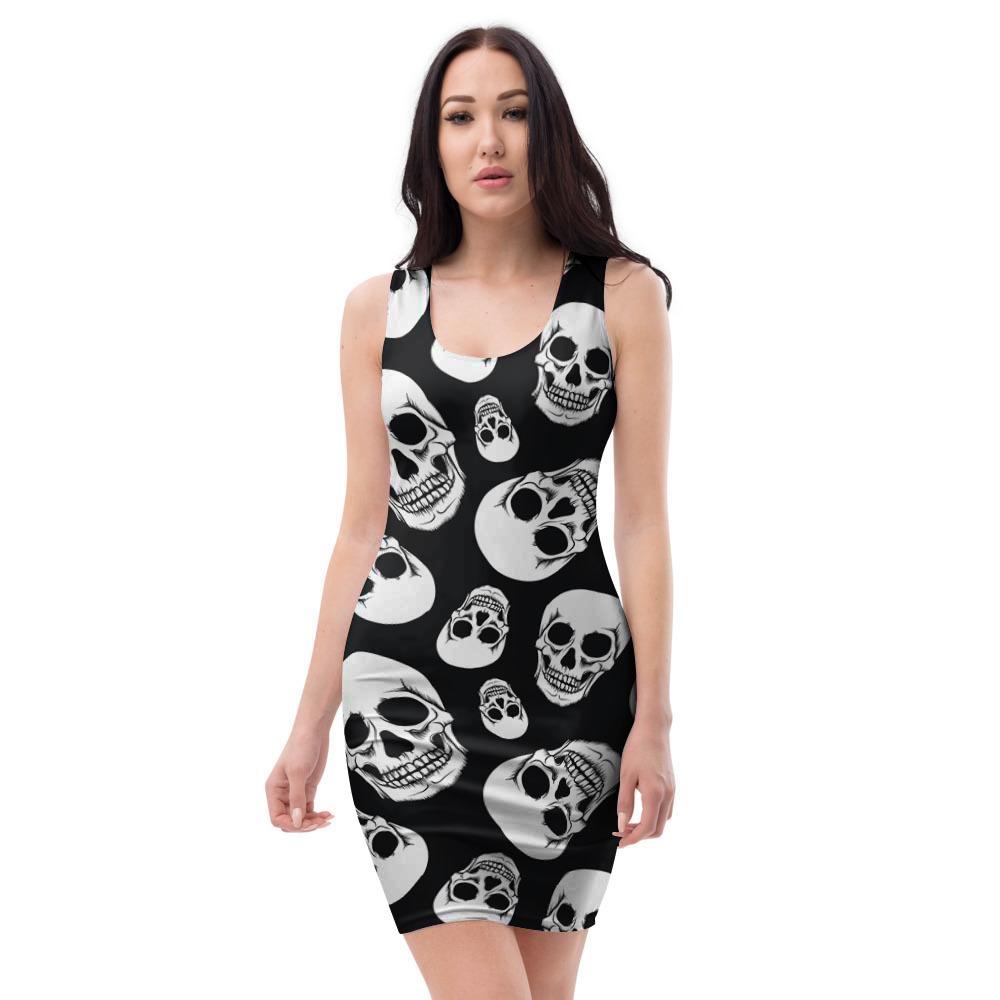 Black Skull Bodycon Dress-grizzshop