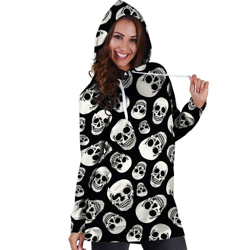 Black Skull Hoodie Dress-grizzshop