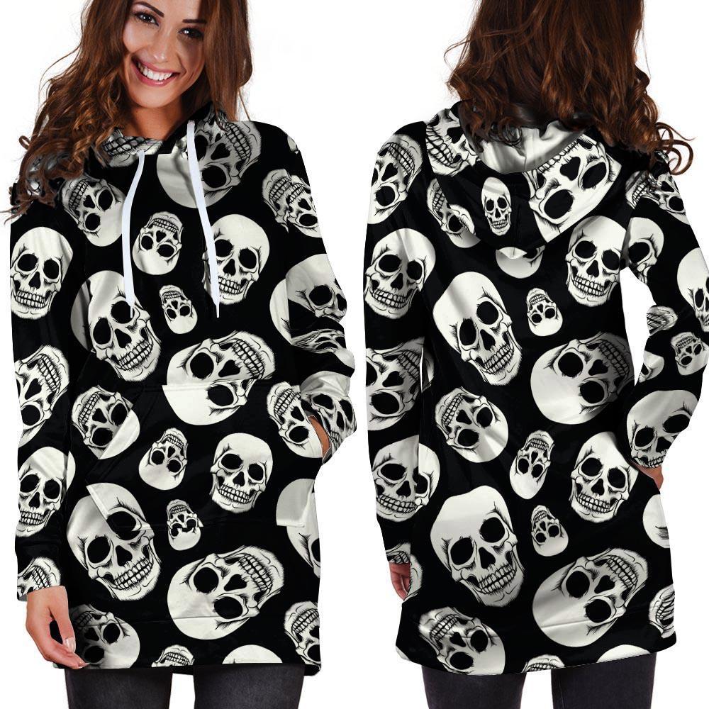 Black Skull Hoodie Dress-grizzshop