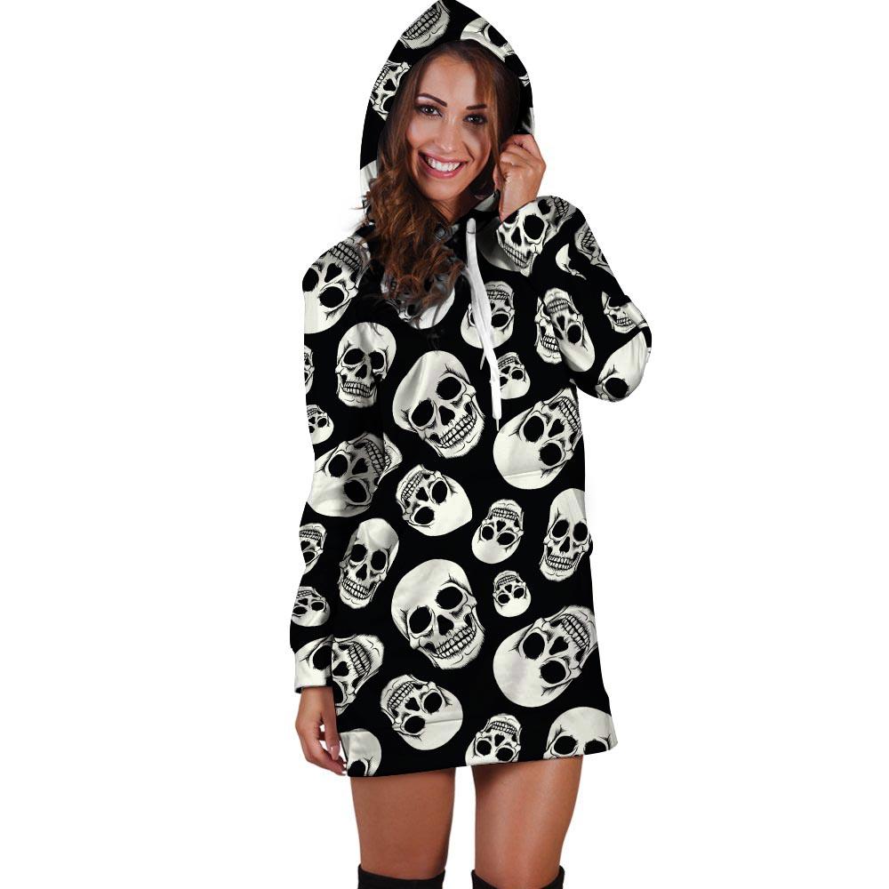 Black Skull Hoodie Dress-grizzshop