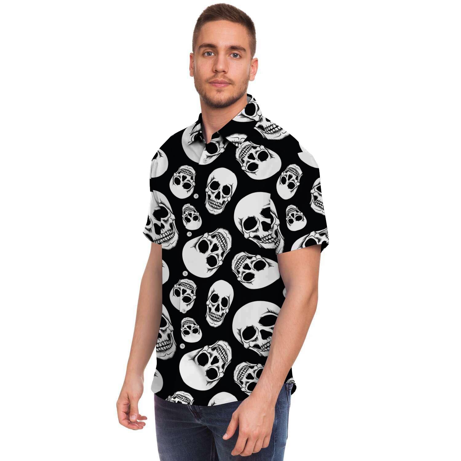 Black Skull Men's Short Sleeve Shirt-grizzshop