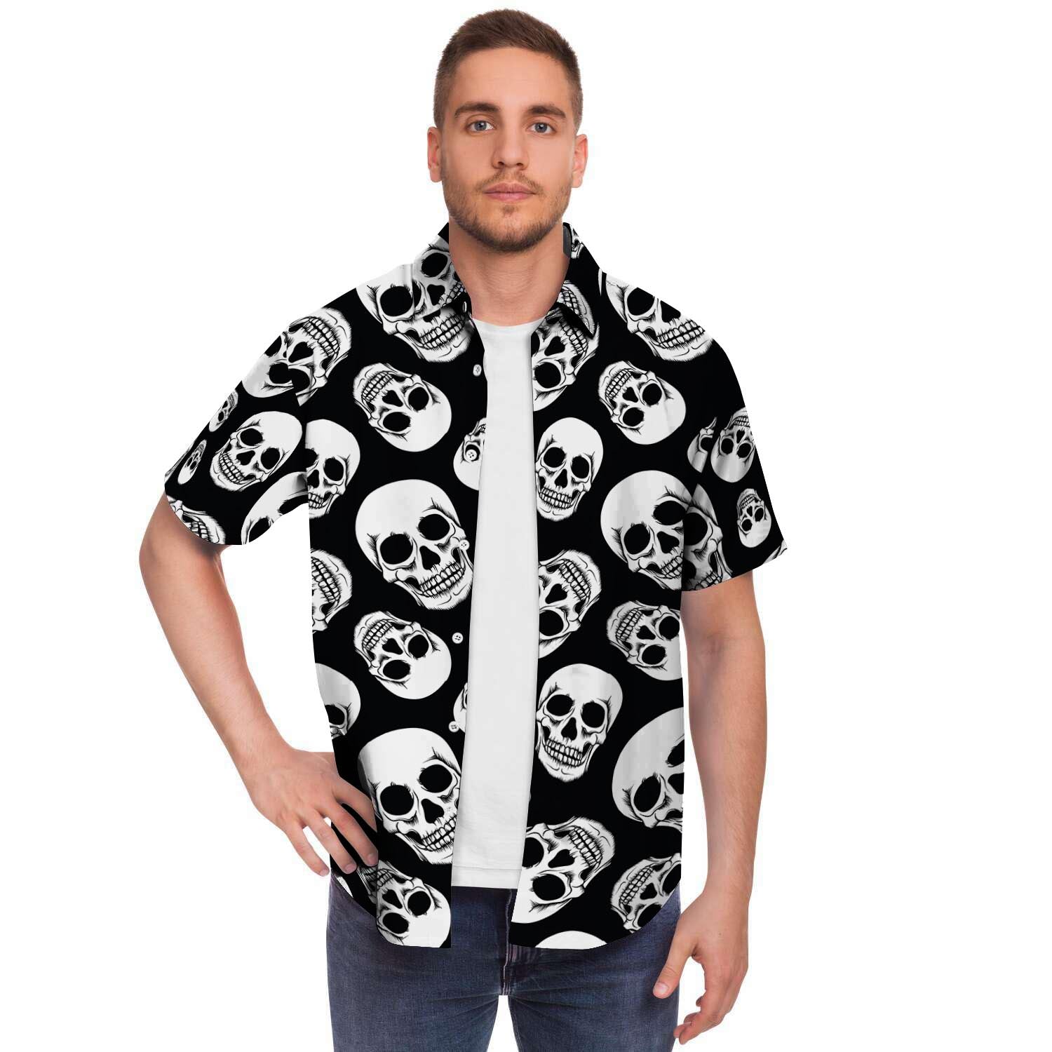 Black Skull Men's Short Sleeve Shirt-grizzshop