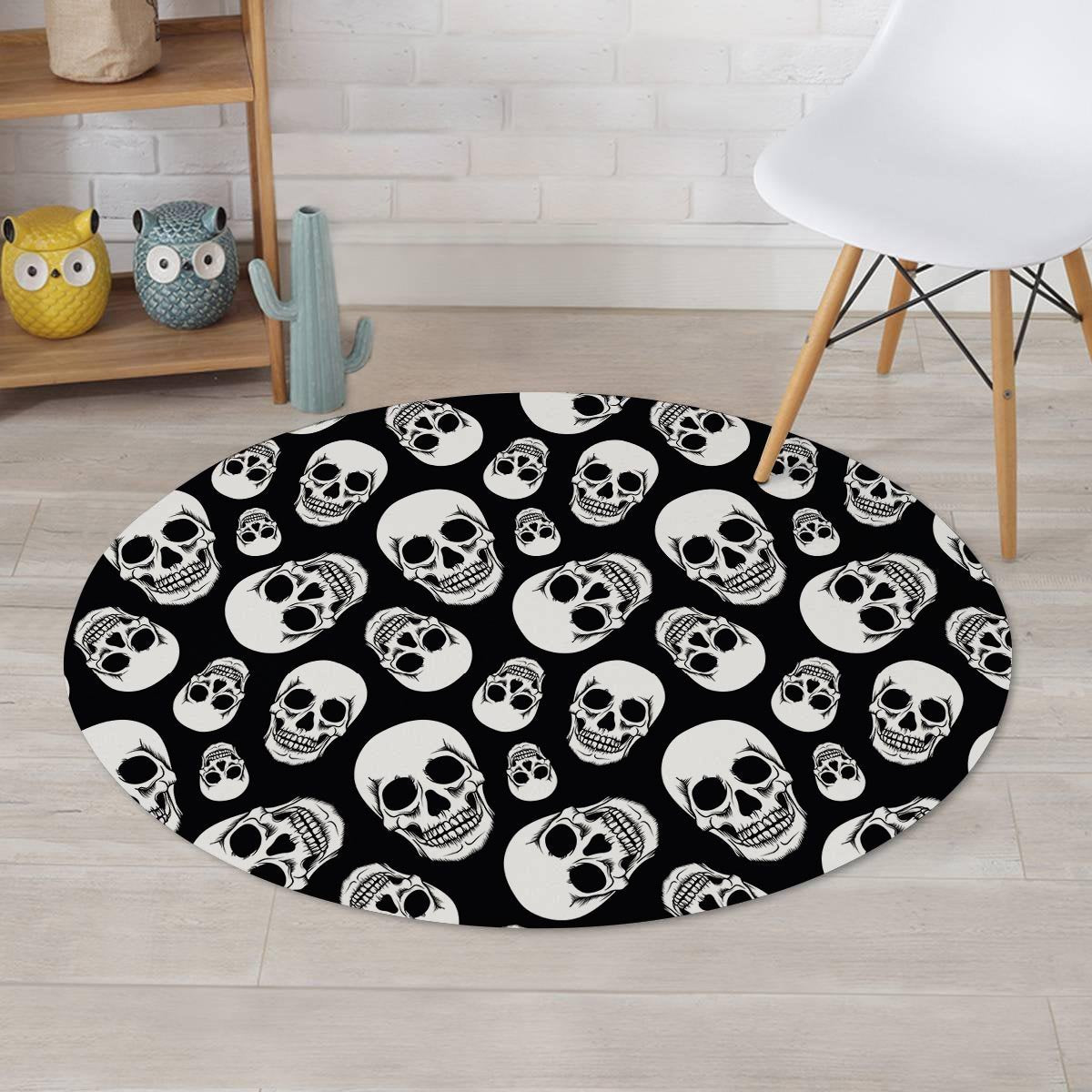 Black Skull Round Rug-grizzshop