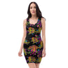 Black Skull Trippy Psychedelic Bodycon Dress-grizzshop