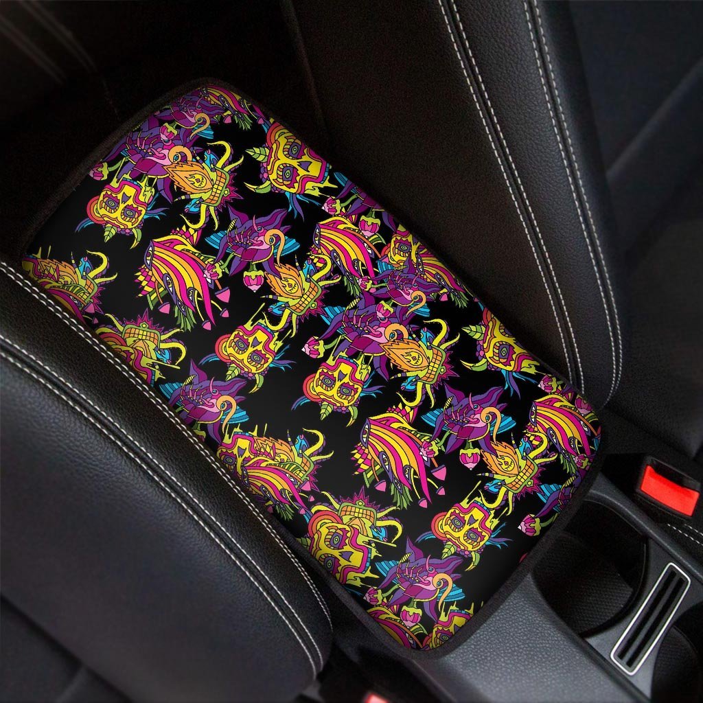 Black Skull Trippy Psychedelic Car Console Cover-grizzshop