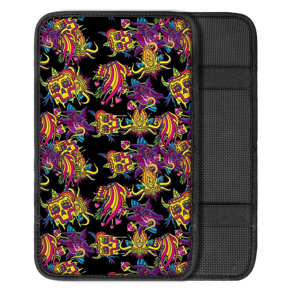 Black Skull Trippy Psychedelic Car Console Cover-grizzshop