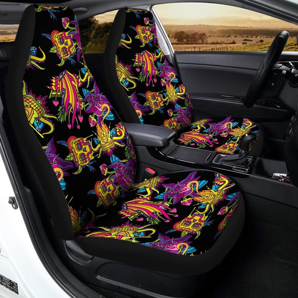 Black Skull Trippy Psychedelic Car Seat Covers-grizzshop