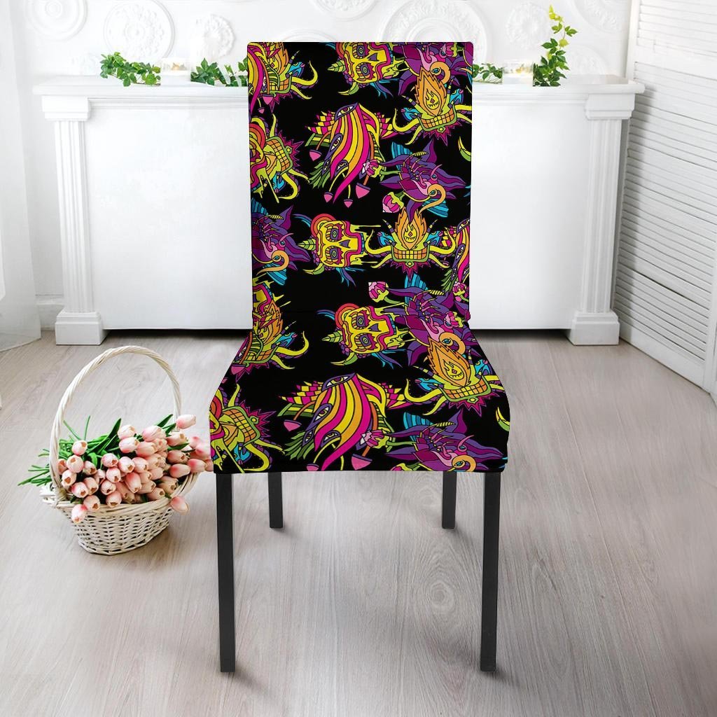 Black Skull Trippy Psychedelic Chair Cover-grizzshop