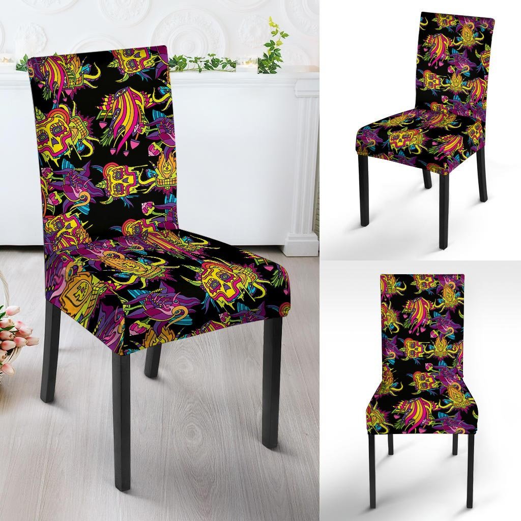 Black Skull Trippy Psychedelic Chair Cover-grizzshop