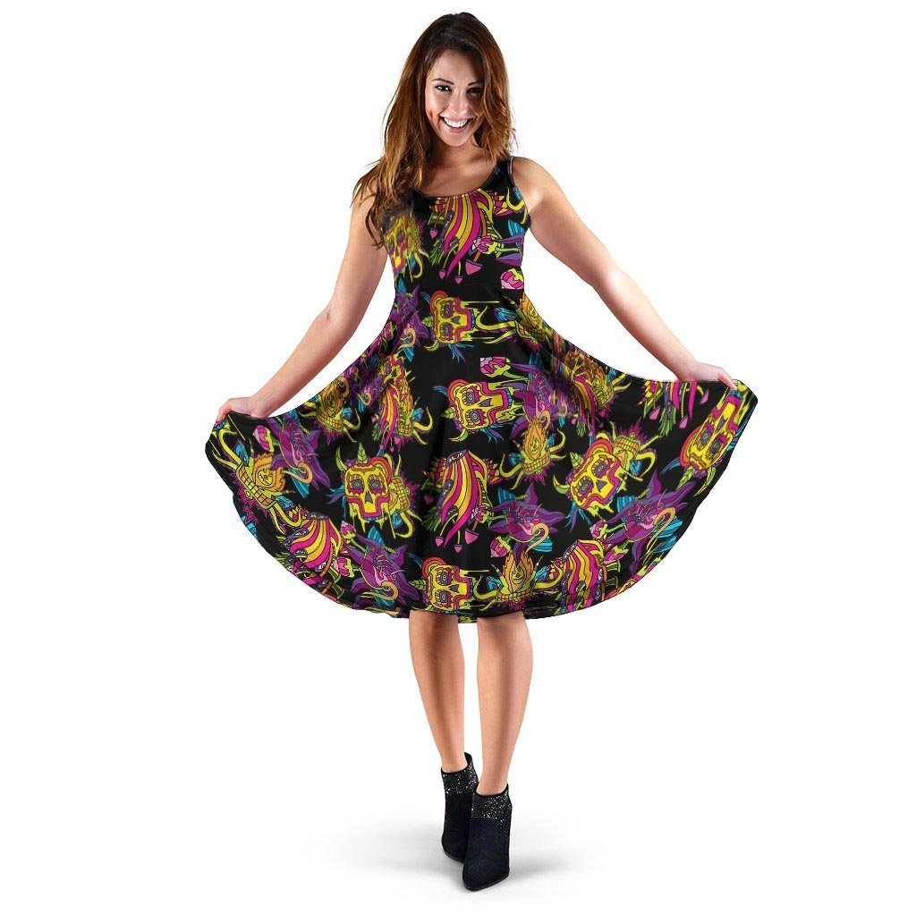 Black Skull Trippy Psychedelic Dress-grizzshop