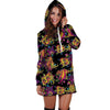 Black Skull Trippy Psychedelic Hoodie Dress-grizzshop